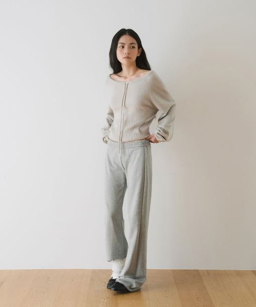 STRING OFFSHOULDER POCKET KNIT, LIGHT GREY