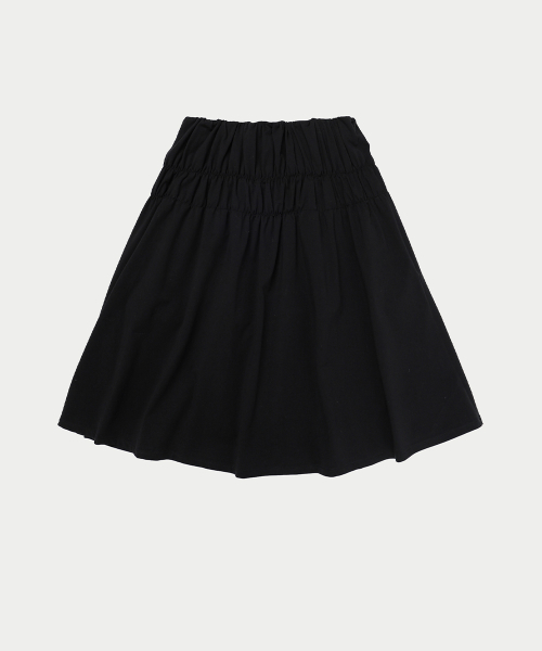 SHIRRING FLARE MIDI SKIRT, BLACK