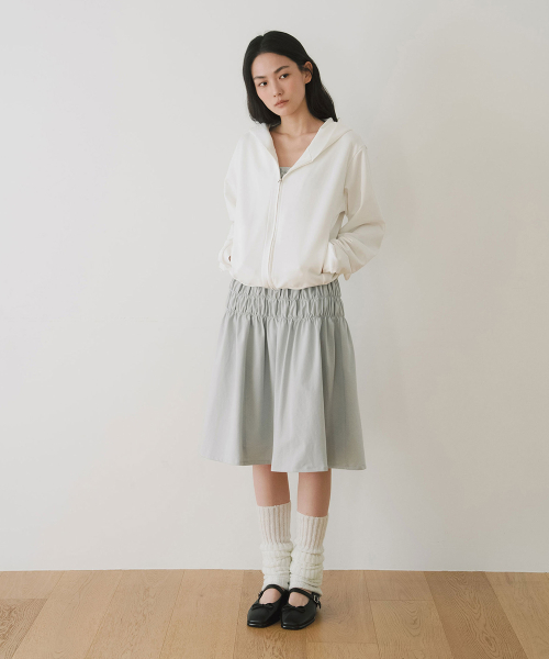 SHIRRING FLARE MIDI SKIRT, LIGHT BLUE