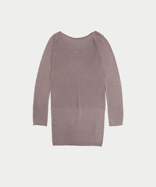 SIDE BUTTON CURVED KNIT DRESS, DUST PINK
