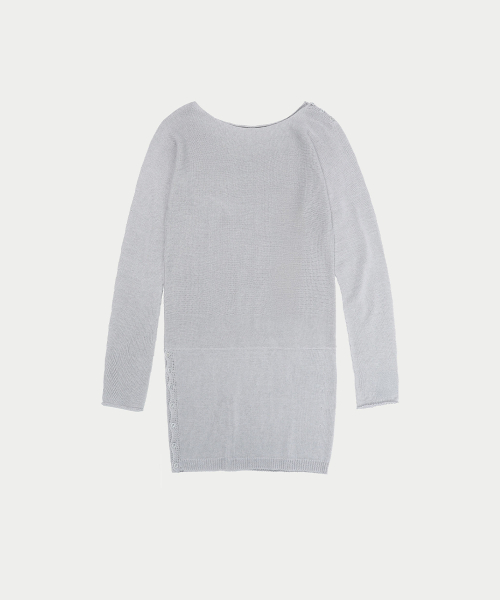 SIDE BUTTON CURVED KNIT DRESS, LIGHT GREY