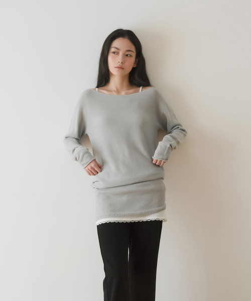 SIDE BUTTON CURVED KNIT DRESS, LIGHT GREY