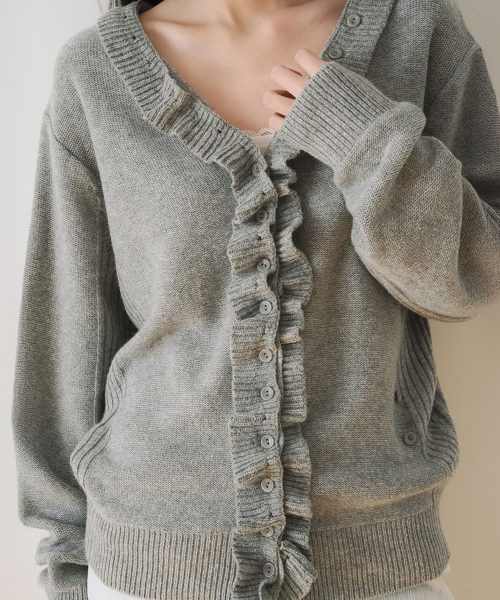 FRILL KNIT MULTI MUFFLER, GREY