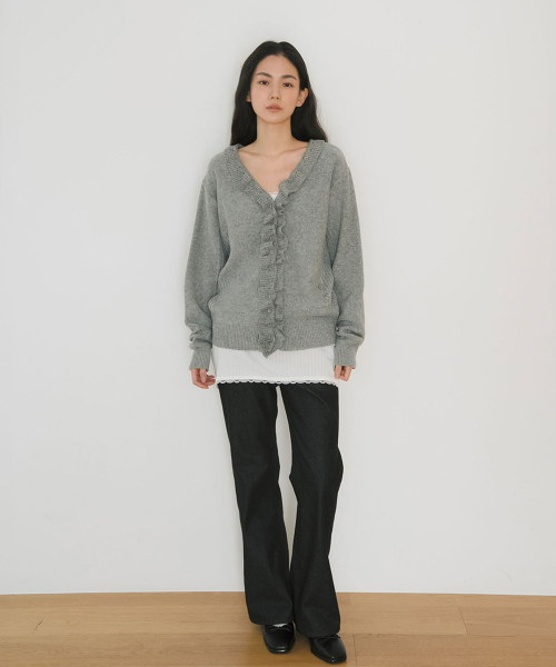 FRILL KNIT MULTI MUFFLER, GREY