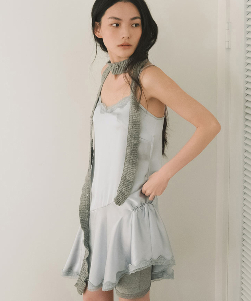 FRILL KNIT MULTI MUFFLER, GREY