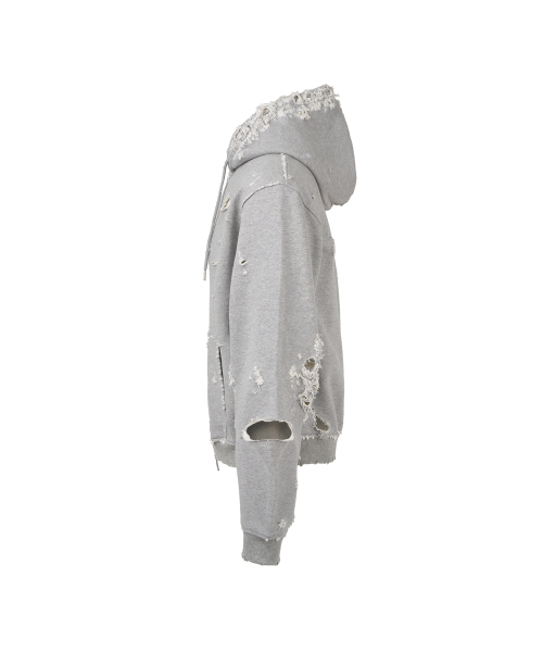 Distressed Hoodie ZipUp - Grey