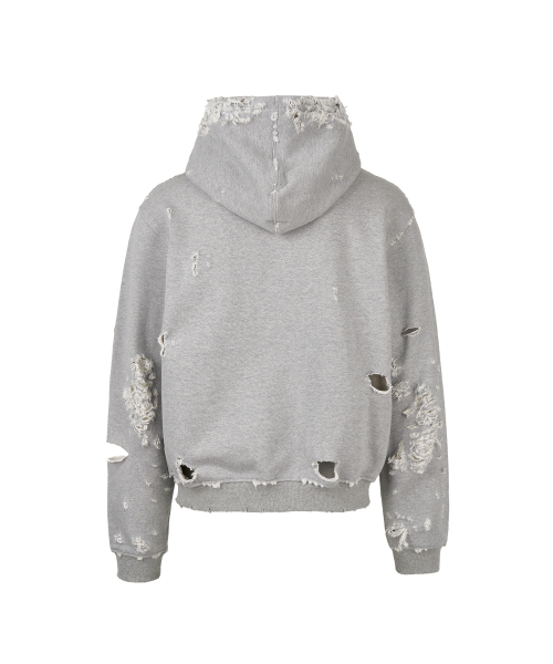 Distressed Hoodie ZipUp - Grey