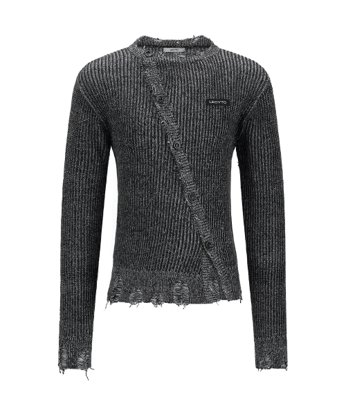 Oblique Line Knit Cardigan_[Charcoal]