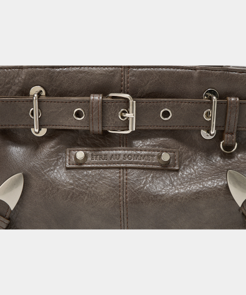 Belt Eyelet Strap Cross Mini Bag (Brown)