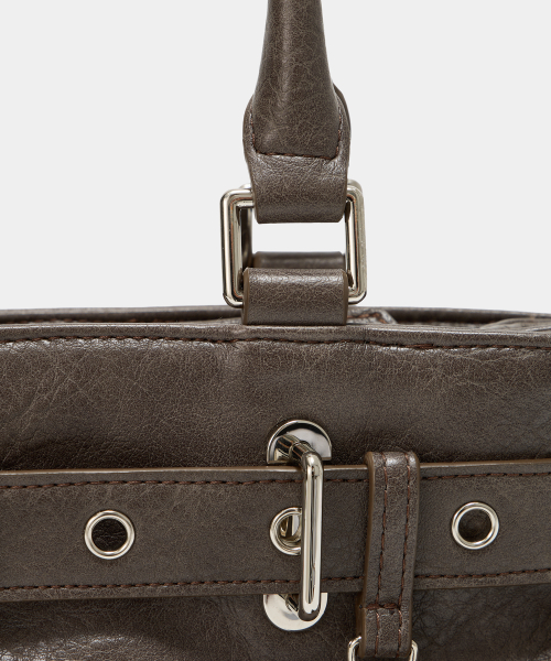 Belt Eyelet Strap Cross Mini Bag (Brown)