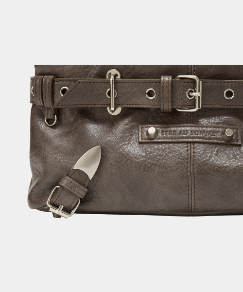 Belt Eyelet Strap Cross Mini Bag (Brown)