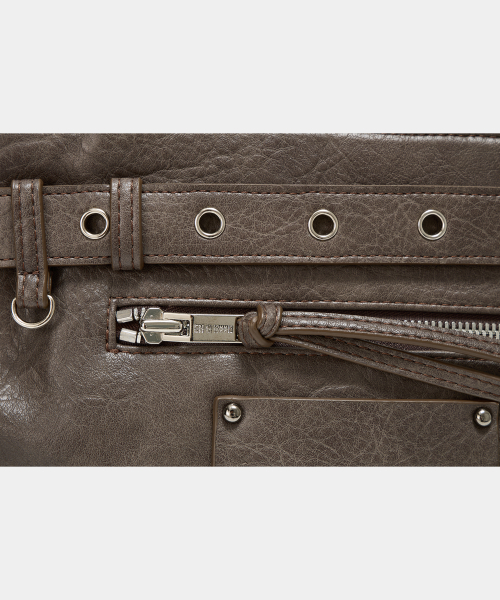 Belt Eyelet Strap Cross Mini Bag (Brown)