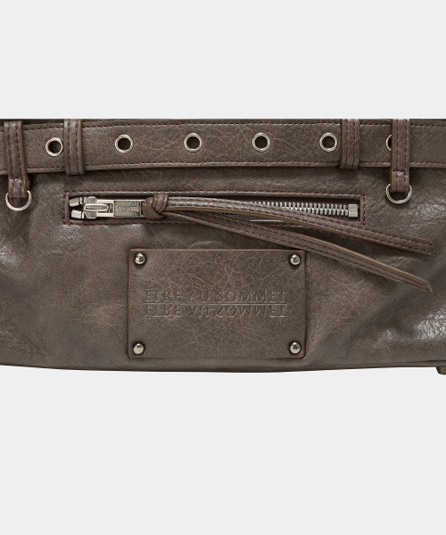 Belt Eyelet Strap Cross Mini Bag (Brown)