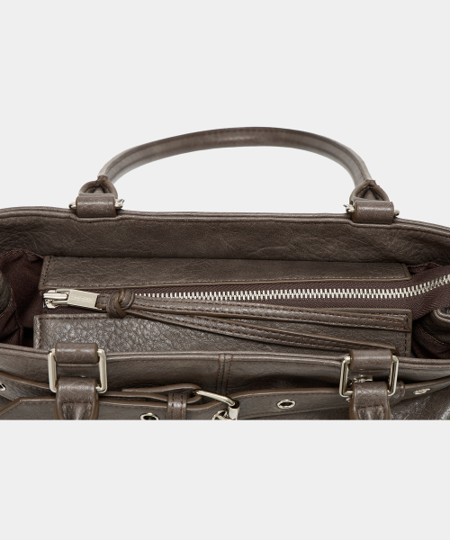 Belt Eyelet Strap Cross Mini Bag (Brown)