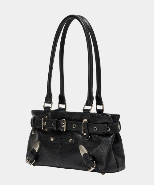 Belt Eyelet Strap Cross Mini Bag (Black)