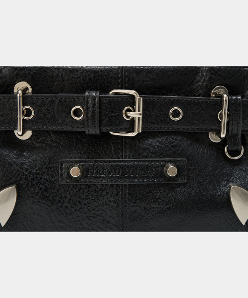Belt Eyelet Strap Cross Mini Bag (Black)