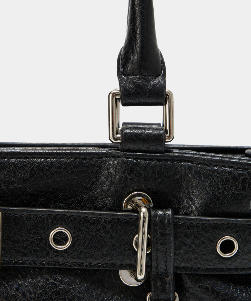 Belt Eyelet Strap Cross Mini Bag (Black)