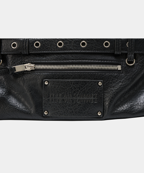 Belt Eyelet Strap Cross Mini Bag (Black)