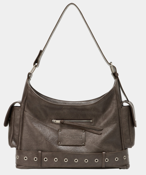 Strap Belt Eyelet Cross Big Bag (Brown)