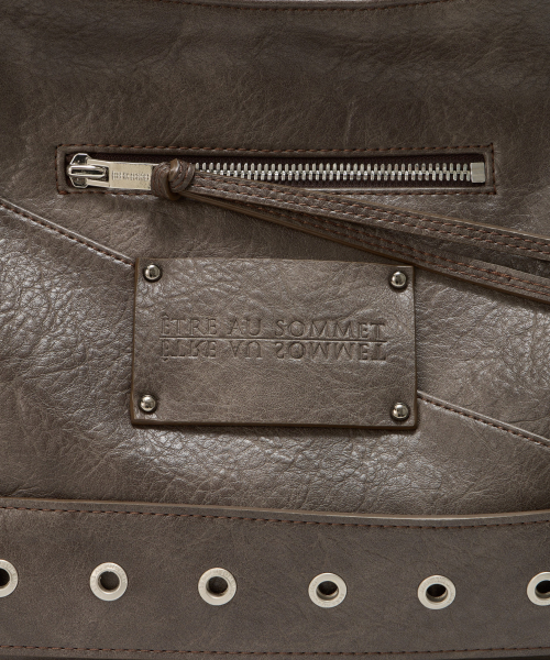 Strap Belt Eyelet Cross Big Bag (Brown)