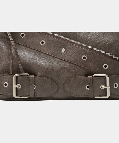 Strap Belt Eyelet Cross Big Bag (Brown)
