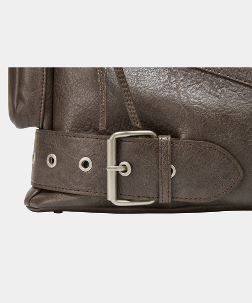Strap Belt Eyelet Cross Big Bag (Brown)