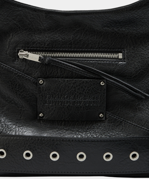 Strap Belt Eyelet Cross Big Bag (Black)