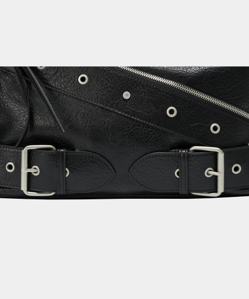 Strap Belt Eyelet Cross Big Bag (Black)