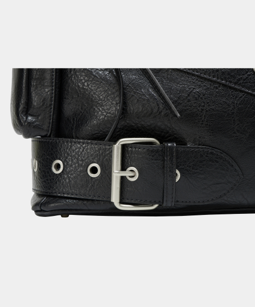Strap Belt Eyelet Cross Big Bag (Black)