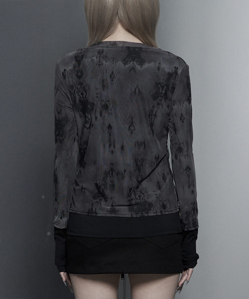 Sheer Double Rib Long Sleeve Top (Black)