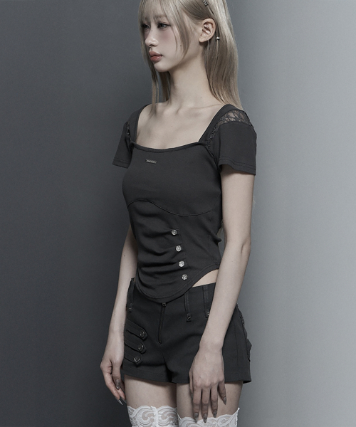 Bust Line Pintuck Detail Top (Dark Gray)