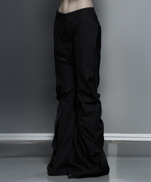 Side Double Lace-Up Bootcut Slacks (Black)