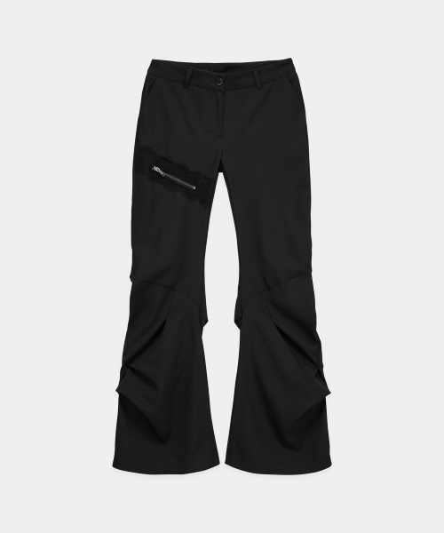 Side Double Lace-Up Bootcut Slacks (Black)