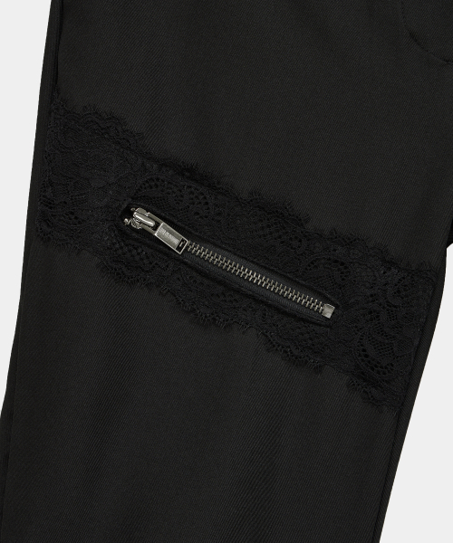 Side Double Lace-Up Bootcut Slacks (Black)