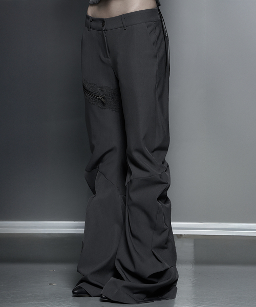 Side Double Lace-Up Bootcut Slacks (Gray)