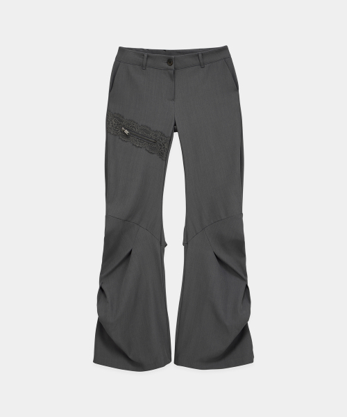 Side Double Lace-Up Bootcut Slacks (Gray)