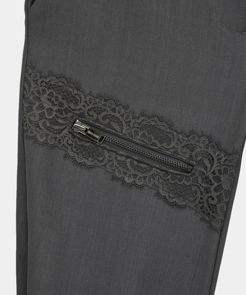 Side Double Lace-Up Bootcut Slacks (Gray)