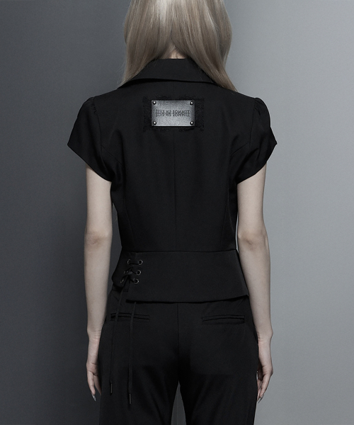 Cropped Short Sleeve Tailored Jacket (Black)