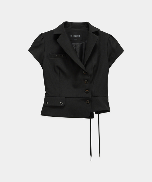Cropped Short Sleeve Tailored Jacket (Black)