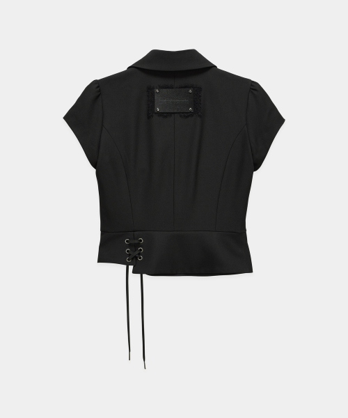Cropped Short Sleeve Tailored Jacket (Black)