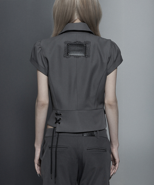 Cropped Short Sleeve Tailored Jacket (Dark Gray)