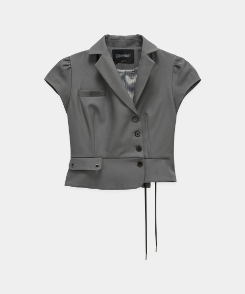 Cropped Short Sleeve Tailored Jacket (Dark Gray)