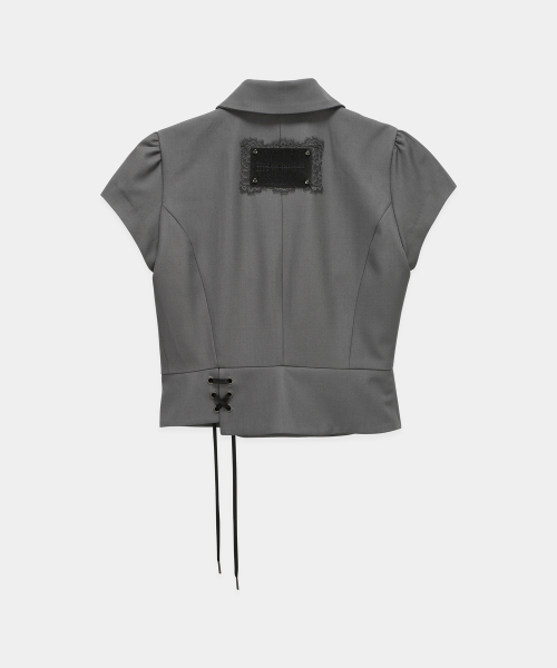 Cropped Short Sleeve Tailored Jacket (Dark Gray)
