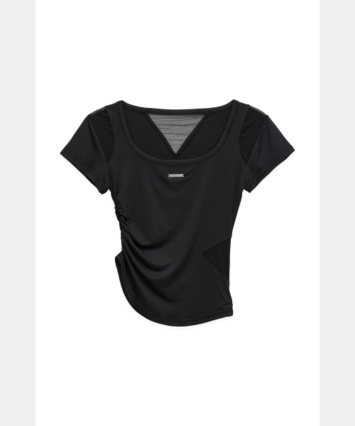 Modern Square Shirring Tee (Black)