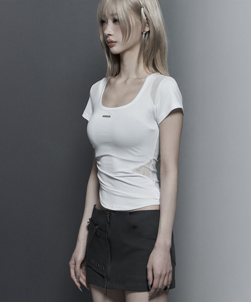 Modern Square Shirring Tee (White)