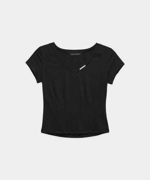 Dart Line V-Neck Slim Top (Black)