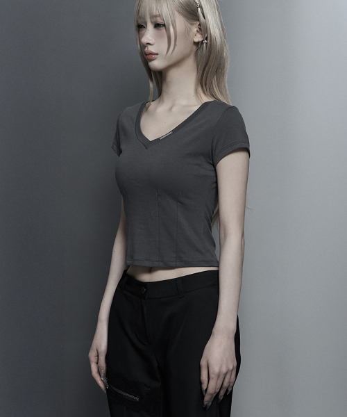 Dart Line V-Neck Slim Top (Dark Gray)