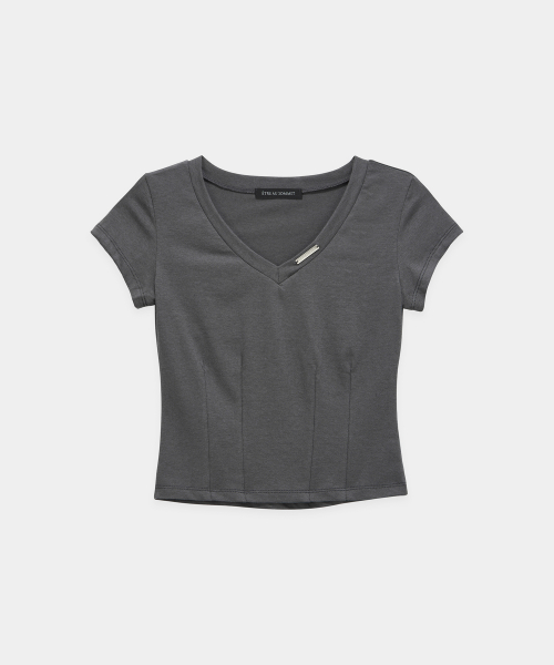 Dart Line V-Neck Slim Top (Dark Gray)
