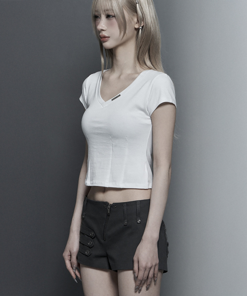 Dart Line V-Neck Slim Top (White)