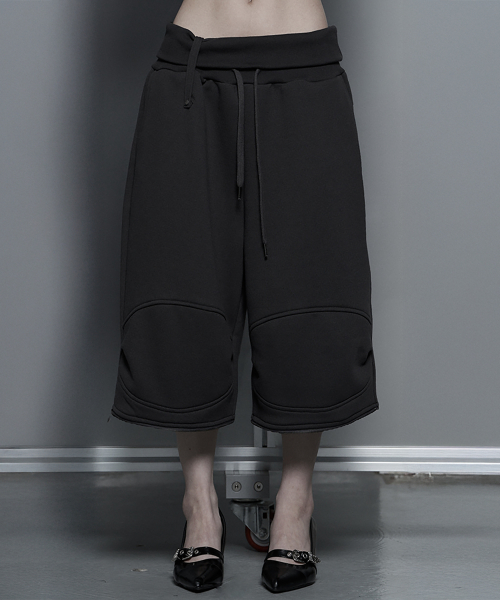 Zipper 2-Way Double Knee Wide Bermuda Pants (Charcoal)